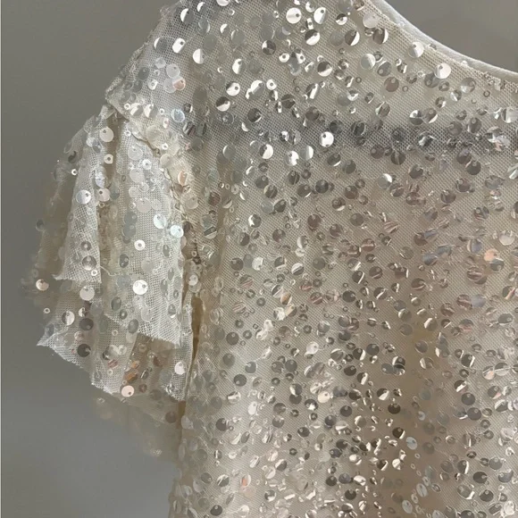 Anthropologie Flutter Sleeve Sequin Blouse - Picture 2 of 5